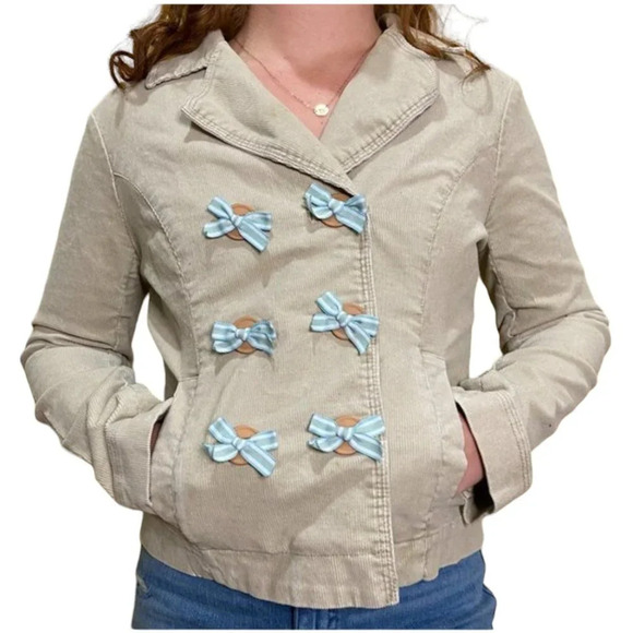 ANTHROPOLOGIE "Elevenses" Corduroy Blazer w/ buttons & bows - 6 - Picture 1 of 5